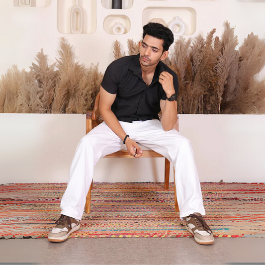 Men’s Casual Black Half Sleeve Cotton Shirt | kottonthread | SHS‑144