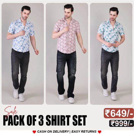 Men's Stylish Half Sleeve Shirt Combo – (Pack of 3), UHSS-135, UHSS-182, UHSS-134