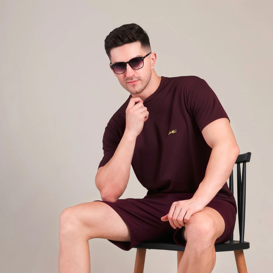 Men’s Dark Wine Co-Ord Set Plain T-Shirt & Shorts | Comfortable Summer Outfit by kottonthread | NS-29