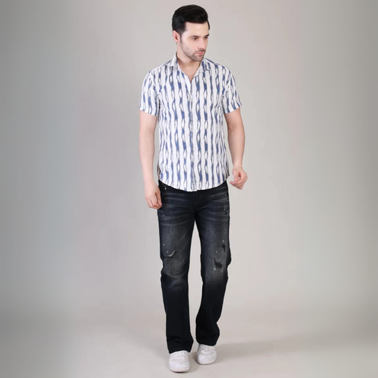 Men’s Casual Teal Green Striped Half Sleeve Cotton Shirt | kottonthread | UHSS‑166