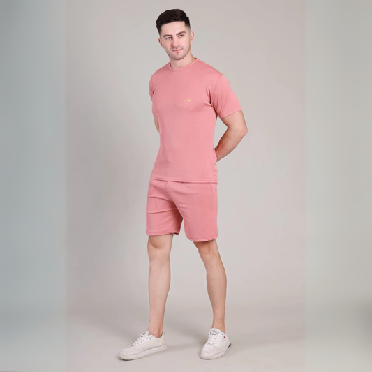 Men’s Salmon Pink Co-Ord Set Plain T-Shirt & Shorts | Comfortable Summer Outfit by kottonthread | NS-24