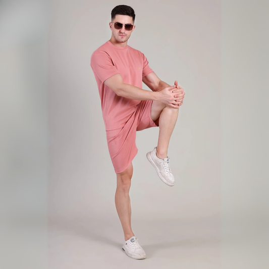 Men’s Salmon Pink Co-Ord Set Plain T-Shirt & Shorts | Comfortable Summer Outfit by kottonthread | NS-24