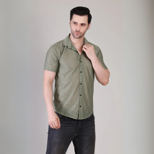 Men’s Casual Grey Pattern Half Sleeve Cotton Shirt | kottonthread | SHS‑152