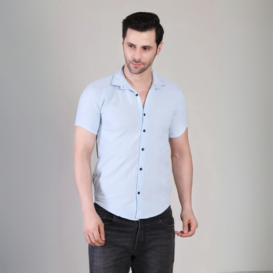 Men’s Casual Sky Blue Half Sleeve Cotton Shirt | kottonthread | SHS‑140