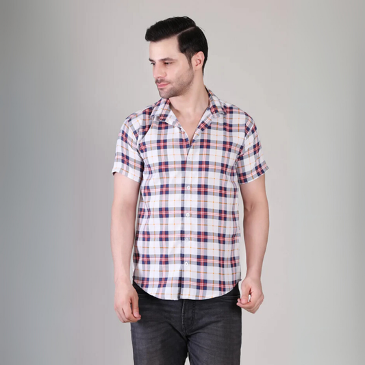 Men’s Casual Multicolor Checked Half Sleeve Cotton Shirt | kottonthread | UHSS‑160