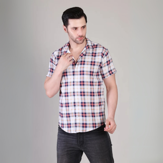 Men’s Casual Multicolor Checked Half Sleeve Cotton Shirt | kottonthread | UHSS‑160