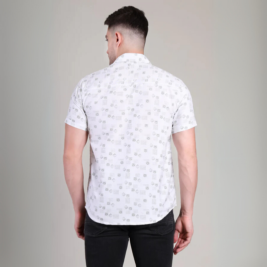 Men’s Casual White Printed Half Sleeve Cotton Shirt | kottonthread | GHS-194
