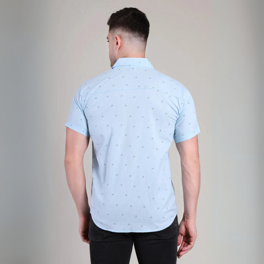 Affordable Men’s Casual Light Blue Printed Half Sleeve Cotton Shirt | kottonthread | BHS‑183