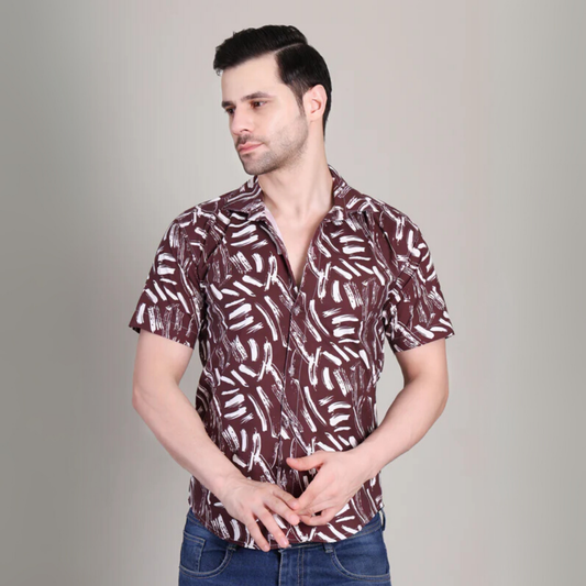 Men’s Casual Maroon Printed Half Sleeve Cotton Shirt | kottonthread | UHSS‑127