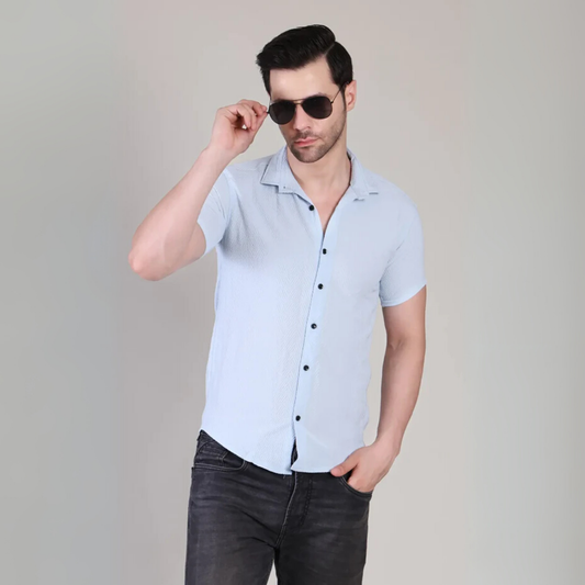 Men’s Casual Sky Blue Half Sleeve Cotton Shirt | kottonthread | SHS‑140