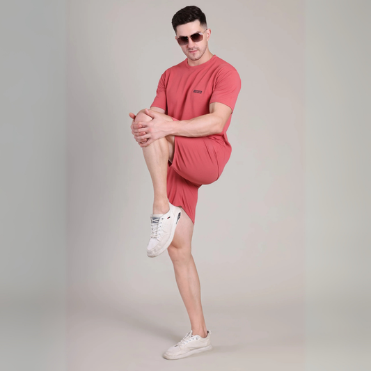 Men’s Brick Red Co-Ord Set Plain T-Shirt & Shorts | Comfortable Summer Outfit by kottonthread | NS-36