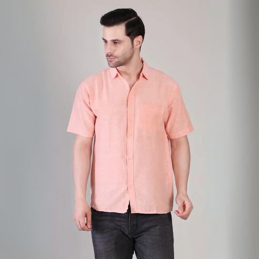 Affordable Men’s Casual Light Orange Plain Half Sleeve Cotton Shirt | kottonthread | BHS‑126