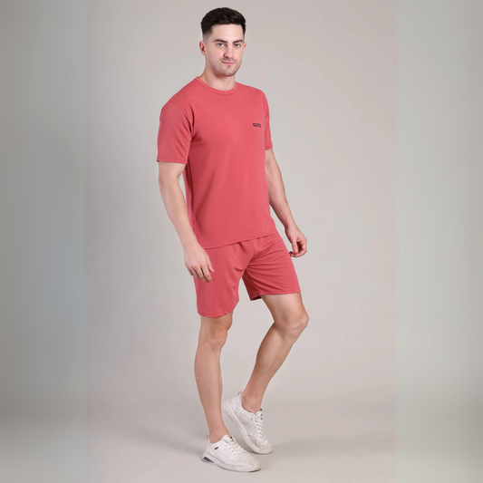 Men’s Brick Red Co-Ord Set Plain T-Shirt & Shorts | Comfortable Summer Outfit by kottonthread | NS-36