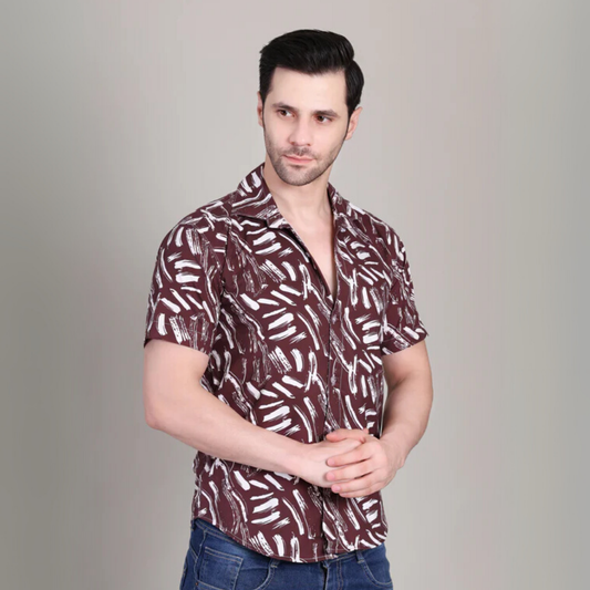 Men’s Casual Maroon Printed Half Sleeve Cotton Shirt | kottonthread | UHSS‑127