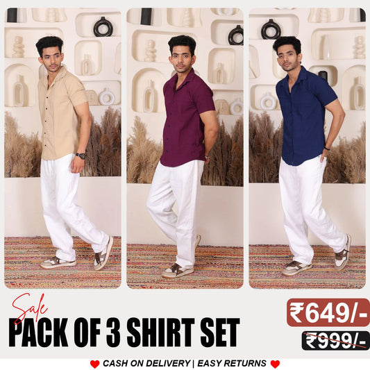 Men's Stylish Half Sleeve Shirt Combo – Pack of 3 - UHSS-145, UHSS-136, UHSS-137