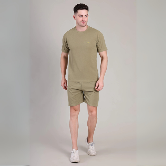 Men’s Olive Green Co-Ord Set Plain T-Shirt & Shorts | Comfortable Summer Outfit by kottonthread | NS-33
