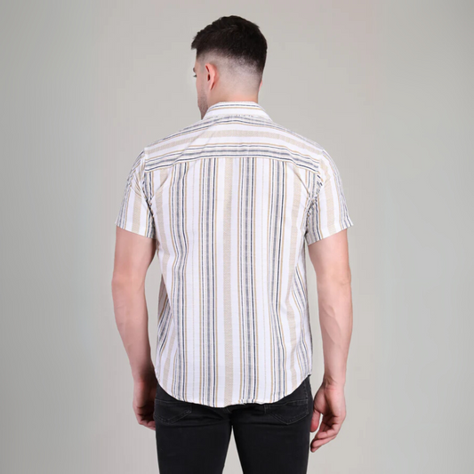 Men’s Casual White Striped Half Sleeve Cotton Shirt | kottonthread | GHS-195