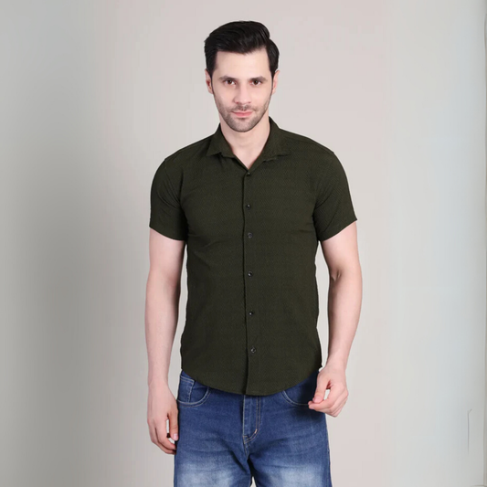 Men’s Casual Mehendi Green Half Sleeve Cotton Shirt | kottonthread | SHS‑139