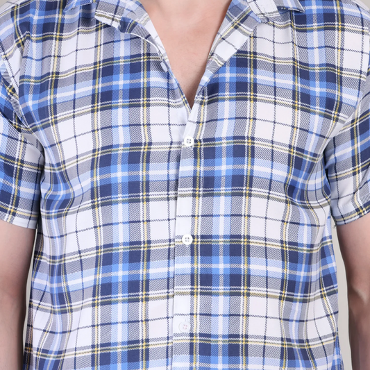 Men’s Casual Blue & Whited Checked Half Sleeve Cotton Shirt | kottonthread | SHS‑161