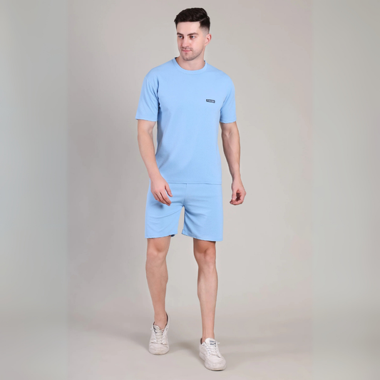 Men’s Light Blue Co-Ord Set Plain T-Shirt & Shorts | Comfortable Summer Outfit by kottonthread | NS-34