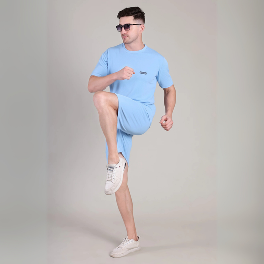 Men’s Light Blue Co-Ord Set Plain T-Shirt & Shorts | Comfortable Summer Outfit by kottonthread | NS-34