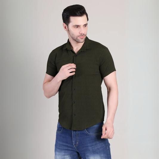 Men’s Casual Mehendi Green Half Sleeve Cotton Shirt | kottonthread | SHS‑139