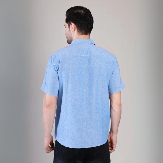 Affordable Men’s Casual Sky Blue Plain Half Sleeve Cotton Shirt | kottonthread | BHS‑124