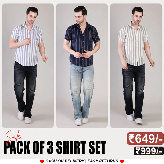 Men's Stylish Half Sleeve Shirt Combo – (Pack of 3), UHSS-170, UHSS-168, UHSS-156