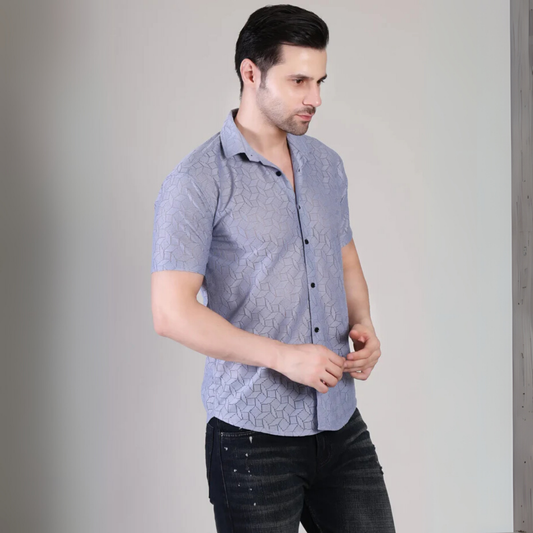 Men’s Casual Grey Patterned Half Sleeve Cotton Shirt | kottonthread | SHS‑151