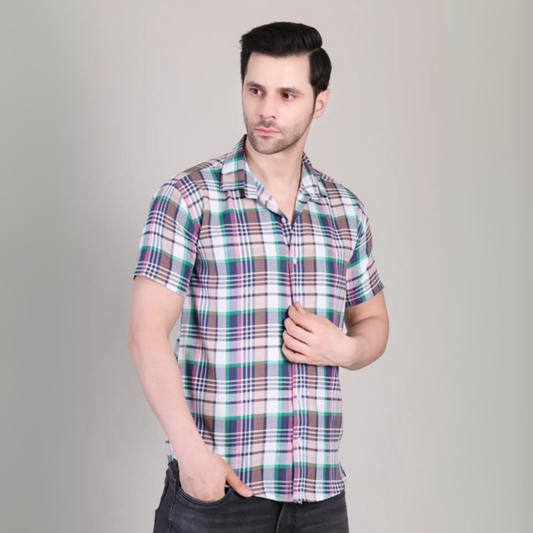 Men’s Casual Multicolor Checked Half Sleeve Cotton Shirt | kottonthread | UHSS‑162