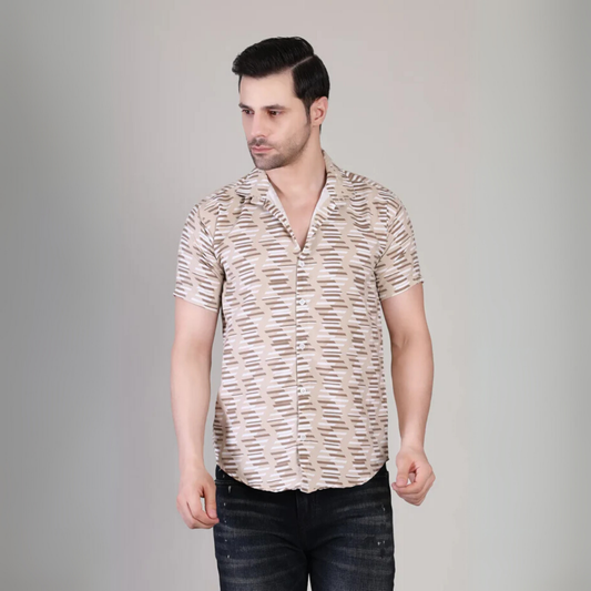 Men’s Casual Brown Printed Half Sleeve Cotton Shirt | kottonthread | UHSS‑182