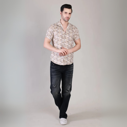 Men’s Casual Brown Printed Half Sleeve Cotton Shirt | kottonthread | UHSS‑182