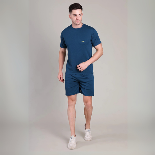 Men’s Turquoise Blue Co-Ord Set Plain T-Shirt & Shorts | Comfortable Summer Outfit by kottonthread | NS-27
