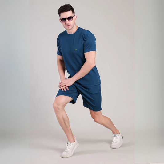 Men’s Turquoise Blue Co-Ord Set Plain T-Shirt & Shorts | Comfortable Summer Outfit by kottonthread | NS-27