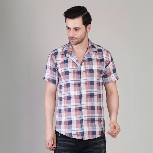 Men’s Casual Multicolor Checked Half Sleeve Cotton Shirt | kottonthread | UHSS‑163