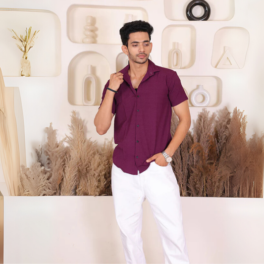 Men’s Casual Plum Purple Half Sleeve Cotton Shirt | kottonthread | SHS‑145