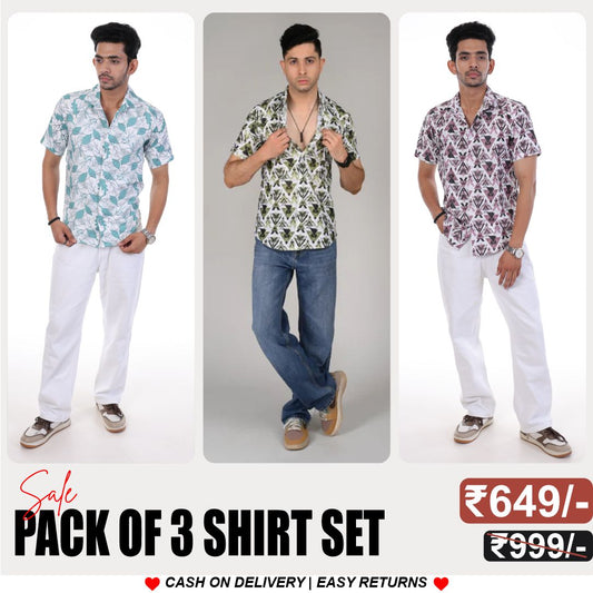 Men's Stylish Half Sleeve Shirt Combo – (Pack of 3), UHSS-135, UHSS-17, UHSS-18