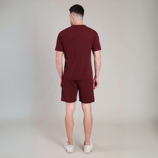 Men’s Maroon Co-Ord Set Plain T-Shirt & Shorts | Comfortable Summer Outfit by kottonthread | NS-31