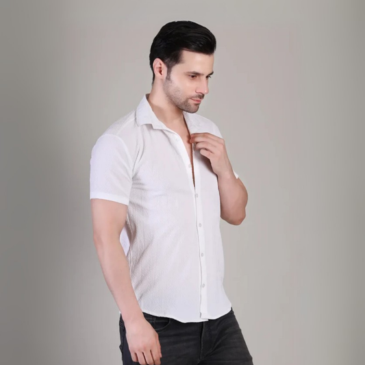Men’s Casual White Half Sleeve Cotton Shirt | kottonthread | SHS‑142