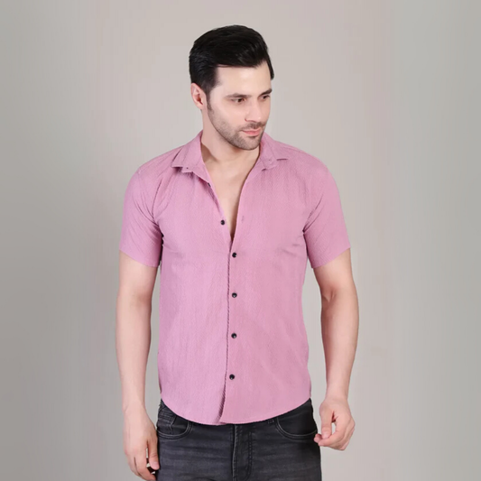 Men’s Casual Pink Half Sleeve Cotton Shirt | kottonthread | SHS‑141