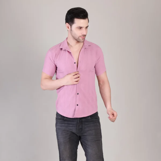Men’s Casual Pink Half Sleeve Cotton Shirt | kottonthread | SHS‑141