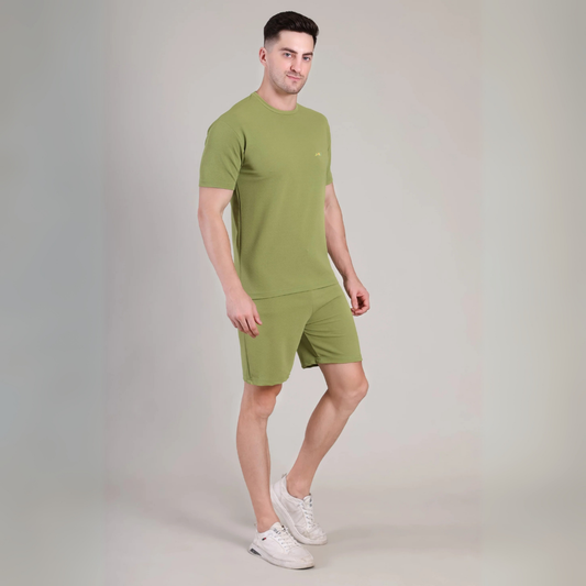 Men’s Army Green Co-Ord Set Plain T-Shirt & Shorts | Comfortable Summer Outfit by kottonthread | NS-32