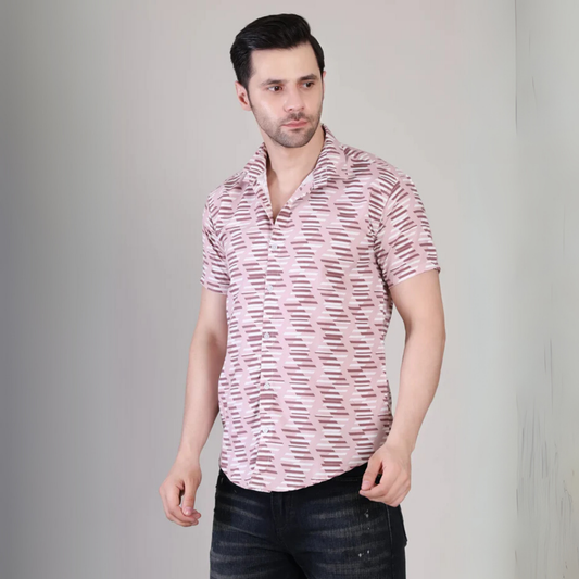 Men’s Casual Salmon Pink Half Sleeve Cotton Shirt | kottonthread | UHSS‑181
