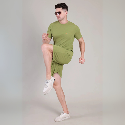 Men’s Army Green Co-Ord Set Plain T-Shirt & Shorts | Comfortable Summer Outfit by kottonthread | NS-32