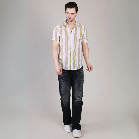 Men’s Casual Striped Half Sleeve Cotton Shirt | kottonthread| SHS‑175