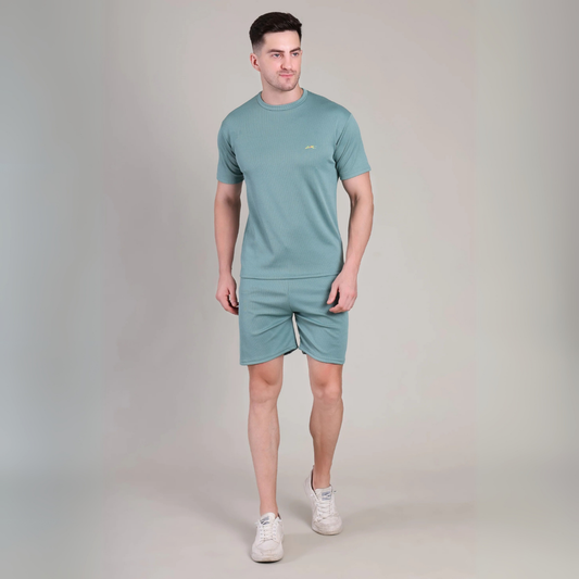 Men’s Sage Green Co-Ord Set Plain T-Shirt & Shorts | Comfortable Summer Outfit by kottonthread | NS-23