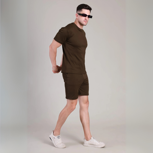 Men’s Brown Co-Ord Set Plain T-Shirt & Shorts | Comfortable Summer Outfit by kottonthread| NS-25