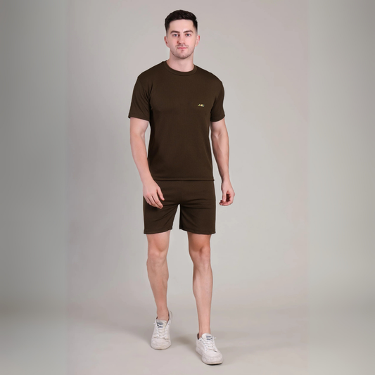Men’s Brown Co-Ord Set Plain T-Shirt & Shorts | Comfortable Summer Outfit by kottonthread| NS-25