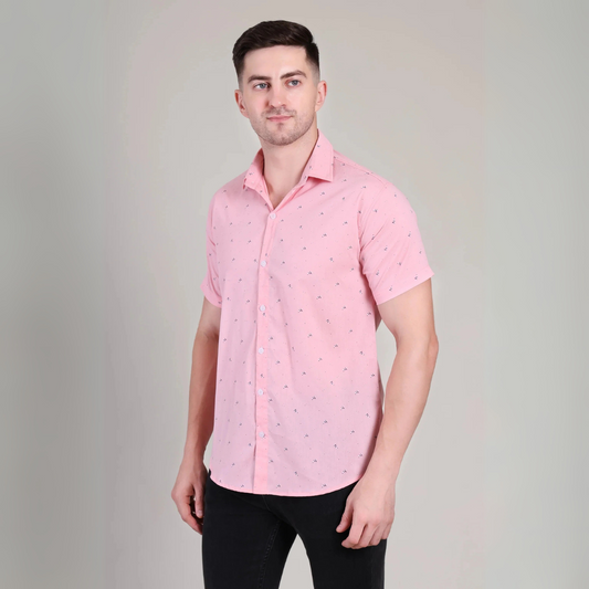 Affordable Men’s Casual Light Pink Printed Half Sleeve Cotton Shirt | kottonthread | BHS‑184
