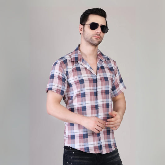 Men’s Casual Multicolor Checked Half Sleeve Cotton Shirt | kottonthread | UHSS‑163